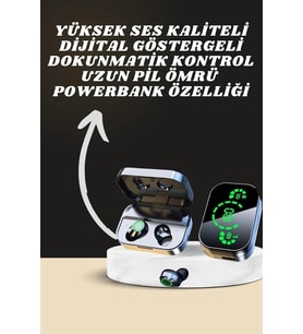 7 Kordonlu Akıllı Saat Ve Aynalı Bluetooth Kulaklık Powerbank Dijital Göstergeli
