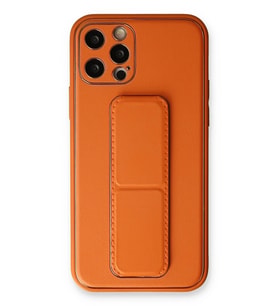 Pilelistore   iPhone 12 Pro Kılıf Coco Deri Standlı Kapak - Turuncu