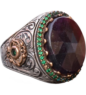 Gerçek Kırmızı Safir Taşlı Yüzük, 13.70 Karat, Safir Yüzük, Kral Yüzüğü, Erkekler için Gümüş Yüzük