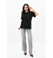 Kadın Taş İşleme Detaylı T-shirt 1750-24 (Siyah)