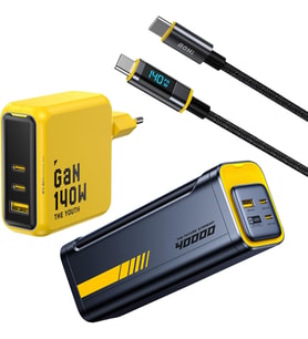 Aohi Youth 140W 3 Portlu Şarj Adaptörü, 40.000 Mah 140W Pd3.1 Powerbank, 140W Led Ekranlı Naylon Örg