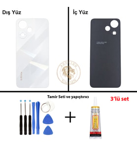 Infinix Hot 30 Play Beyaz Uyumlu Arka Kapak + Yapıştırıcı ve Vida Seti Arka Cam Batarya Pil Kapağı