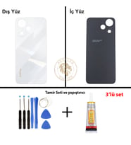 Infinix Hot 30 Play Beyaz Uyumlu Arka Kapak + Yapıştırıcı ve Vida Seti Arka Cam Batarya Pil Kapağı
