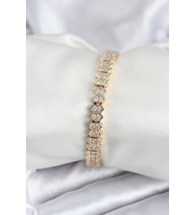 Pirinç VIP Seri Gold Renk Zirkon Taşlı Kadın Bileklik - TJ-BB7920
