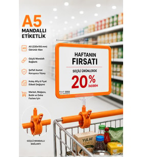 A5 Mandallı Etiketlik Fiyatlık Sepet Raf Askılık Fiyat Etiketi Çerçeveli Market Mağaza Turuncu