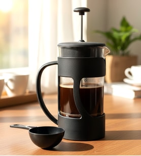 Siyah Kaplamalı French Press Kahve Demleyici Isıya Dayanıklı French Press Metal Filtreli Filtre Kahve ve Bitki Çayı Demleme Cihazı Ölçü Kaşıklı 350 ml Siyah French Press
