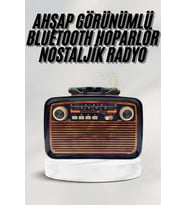 Bluetooth Hoparlör Ahşap Renk Vintage Işıklı Nostaljik Radyo Fm Ahşap Görünümlü