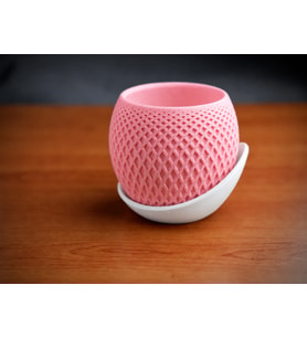 3D Baskı Küre Saksı - Kafes Dokulu İki Parçalı Dekoratif Saksı - Pembe-Beyaz