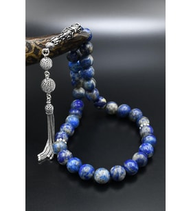 Doğal Lapis lazuli Taşlı Tesbih 925 Ayar Gümüş Püsküllü 10mm Küre Kesim 902556