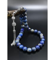 Doğal Lapis lazuli Taşlı Tesbih 925 Ayar Gümüş Püsküllü 10mm Küre Kesim 902556