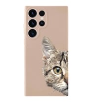 Samsung Galaxy S23 Ultra Uyumlu Lansman Kılıf Catface Tasarımlı İçi Kadife Kapak-Pudra (Şeffaf)