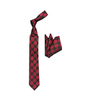 Cengiz İnler Puantiye Desenli Mendilli Mikrofiber Erkek Kravat Aksesuar (Bordo-Siyah)