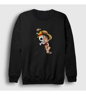 Presmono Unisex Siyah Flag Anime One Piece Sweatshirt 135251tt