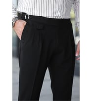 Kuşaklı Pileli Kemer Detaylı Old Money Kumaş Pantolon (Siyah)