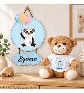 Kişiye Özel Bebek Kapı Süsü (Peluş Ayıcık Hediyeli) – Baby Shower / Hastane Odası