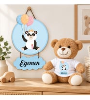 Kişiye Özel Bebek Kapı Süsü (Peluş Ayıcık Hediyeli) – Baby Shower / Hastane Odası