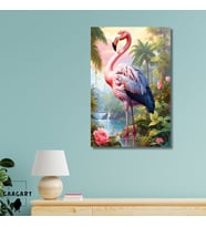 Tekli Dikey Kanvas Tablo Yüksek Kaliteli Renkli Flamingo Ve Gül