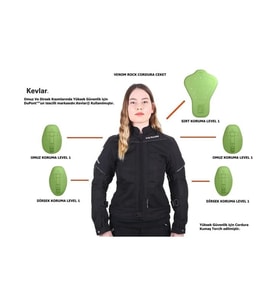 Rock Cordura Kadın Motosiklet Ceketi Fileli Yazlık Motorcu Montu
