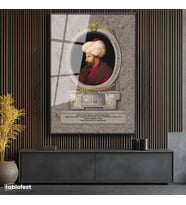 Siyah Renk Metal Çerçeveli Tamperli Cam Tablo Fatih Sultan Mehmed Klasik Portre Osmanlı Tablosu Duvar Dekoru