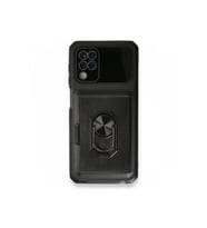 Çınarcık Dev Samsung Galaxy M12 Kılıf Klik Yüzüklü Kartvizitli Silikon - Kırmızı