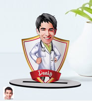 BK Gift Kişiye Özel İsimli Erkek Doktor Karikatürlü Ahşap Biblo Model-1