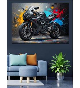 Modern Graffiti Tasarımlı Siyah Motosiklet Dekoratif Kanvas - Mdf Ahşap Tablo