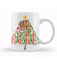 Yeni Yıl Konseptli Merry Christmas Word Tree Kupa Bardak Porselen