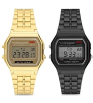Özel Kutulu Retro Altın ve Siyah Renk 2 Adet Casio Model Unisex Kol Saati Çiftlere Sevgili ve Yakın Arkadaşa Özel Dogum Gunu Yildonumu Hediyesi Takvim Alarm Aydınlatma ve Kronometre Özellikleri Aktif