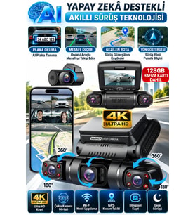 X19 Premium 4 Lens Araç İçi Kamera WiFi GPS 4K Ultra HD Ön Arka İç Kamera Gece Görüşü Park Modu DVR