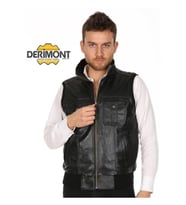 Hakiki Deri Siyah Jack Beli Lastikli Erkek Deri Yelek