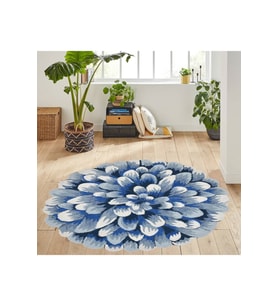 Eliana Home Baskılı, Yıkanabilir Kaymaz Taban Yuvarlak Halı LNA7151 120x120 cm (Mavi)