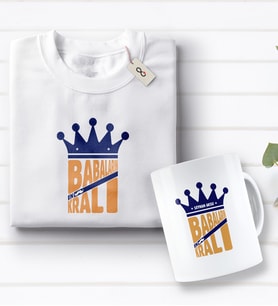 BK Gift Kişiye Özel Babaların En Kralı Tasarımlı Beyaz Tişört ve Kupa Seti-1 (Model 1)