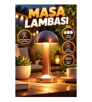 Bronz Şarjlı Masa Lambası – 3 Renk LED Dokunmatik Kontrol