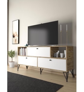 Wood'n Love Mia 160 Cm Metal Ayaklı Tv Ünitesi - Konsol - Atlantik Çam - Beyaz / Siyah