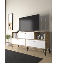 Wood'n Love Mia 160 Cm Metal Ayaklı Tv Ünitesi - Konsol - Atlantik Çam - Beyaz / Siyah