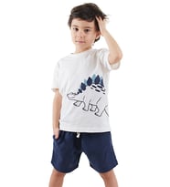 Dinozor Erkek Çocuk T-shirt Müslin Şort Takım (Lacivert)