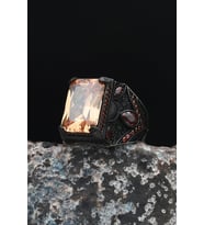 Şampanya Topaz Taşlı 925 Ayar Gümüş Erkek Yüzüğü Zirkon Taş Süslemeli 901476