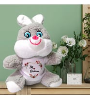Kişiye Özel İsim Baskılı Sevgili Temalı Peluş Tavşan HK2454 (Gri)
