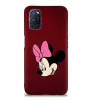 Oppo A92 Soft Premier Kapak Minnie Mouse-B Tasarımlı Silikon Kılıf - Mürdüm (Şeffaf)