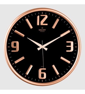 Galaxy Premium Serisi Metal Çerçeveli Kabartma Rakamlı Bombe Camlı 35 CM Duvar Saati Bakır -Siyah
