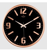 Galaxy Premium Serisi Metal Çerçeveli Kabartma Rakamlı Bombe Camlı 35 CM Duvar Saati Bakır -Siyah