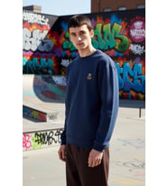 Erkek Bisiklet Yaka Düşük Kol Oversize Kalın Nakışlı Sweatshirt Fonksiyonel Dayanıklı Spor