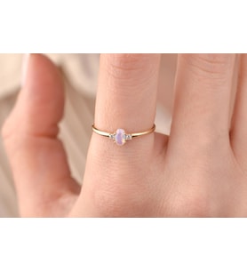 Onseva Kuyumculuk Oval Taşlı Minimal Kadın Yüzüğü 14 Ayar Altın (Pembe)