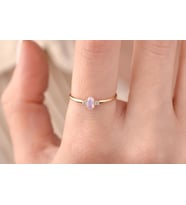 Onseva Kuyumculuk Oval Taşlı Minimal Kadın Yüzüğü 14 Ayar Altın (Pembe)