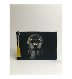 Afrikalı Kadın Clutch Portföy Çanta (Siyah-Siyah)
