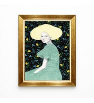 Tablore Modern Kadın İllüstrasyon Çerçeveli Tablo Limon Desenli Salon Duvar Dekoru