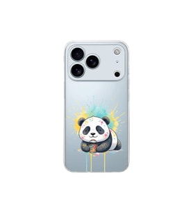 iPhone 17 Pro Max ile Uyumlu Splash Panda Tasarımlı Şeffaf Silikon Kılıf