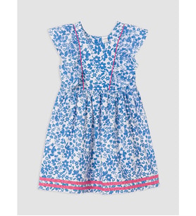 LCW Kids Mavi Çiçekli Fırfırlı Kız Çocuk Elbise