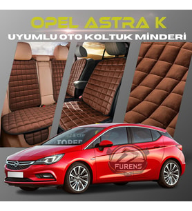 Opel Astra K Kahverengi Renk Tay Tüyü Cepli & Terletmez Sırtlı Oto Koltuk Minder Seti - Koltuk Koruma Kılıfı (ÖN & ARKA TAM SET)