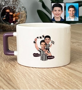 Kişiye Özel Karikatürlü Siyah Beyaz Taraftar Baba Oğul Lüks Fincan Babalar Günü Hediyesi
